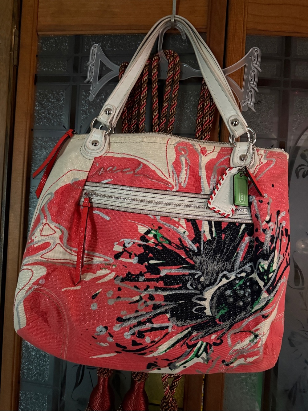 Coral and White Floral Shoulder Bag